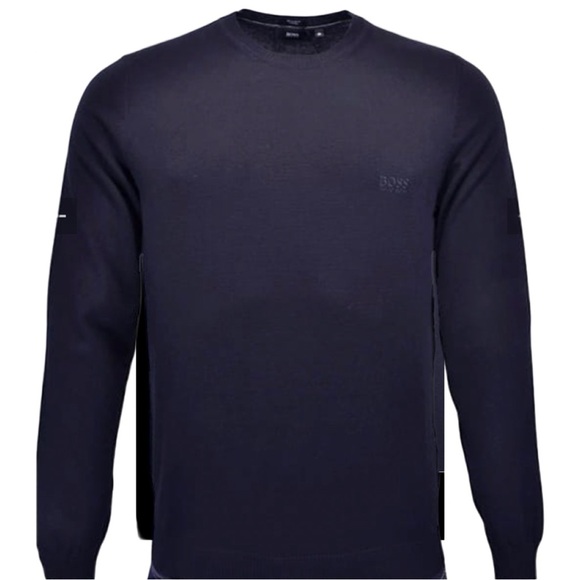 HUGO BOSS Wool Blend Logo Crewneck Pullover Sweater “Balduin” Dark Blue - Picture 1 of 16